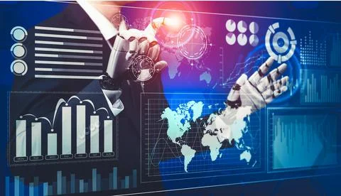 Futuristic AI thinking of droid robot artificial intelligence concept 스톡 일러스트