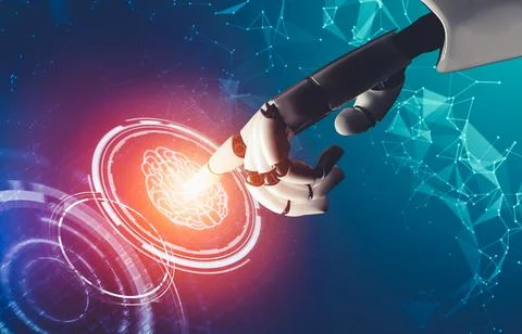 Futuristic AI thinking of droid robot artificial intelligence concept Stockillustratie