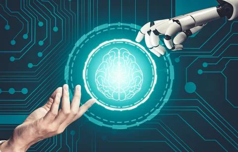 Futuristic AI thinking of droid robot artificial intelligence concept Stockillustratie