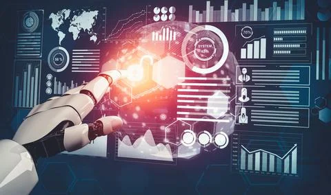 Futuristic AI thinking of droid robot artificial intelligence concept Stock Illustration