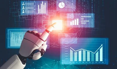 Futuristic AI thinking of droid robot artificial intelligence concept Stock Illustration