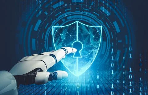 Futuristic AI thinking of droid robot artificial intelligence concept Stock-Illustration