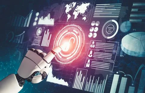 Futuristic AI thinking of droid robot artificial intelligence concept Stock-Illustration