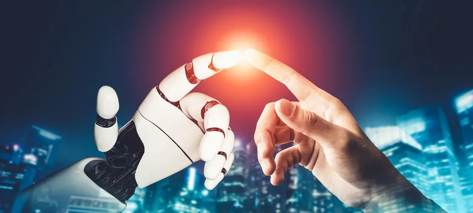 Futuristic AI thinking of droid robot artificial intelligence concept Stock Illustration