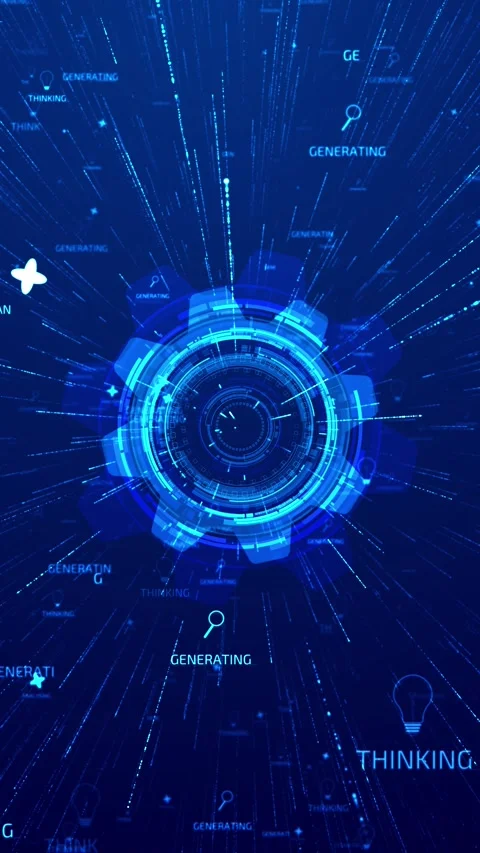 Futuristic AI Thinking Interface with Circular HUD Energy Video stock 341367924
