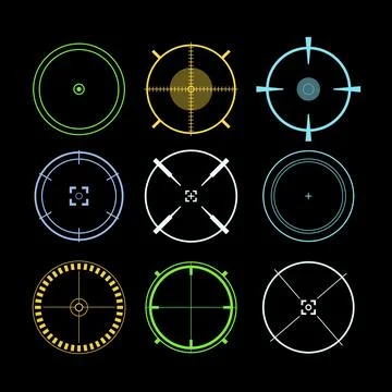 Futuristic aim set cartoon vector illustration Stock Illustration