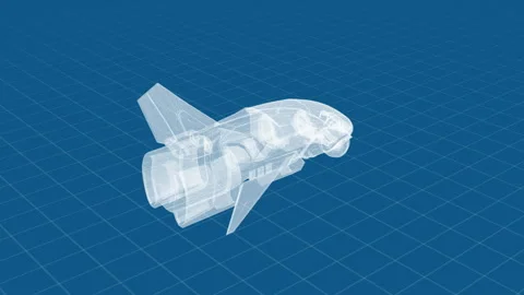 Futuristic Aircraft Blueprint in Digital Space with Transparent Design Elemen Stock Footage 344728470