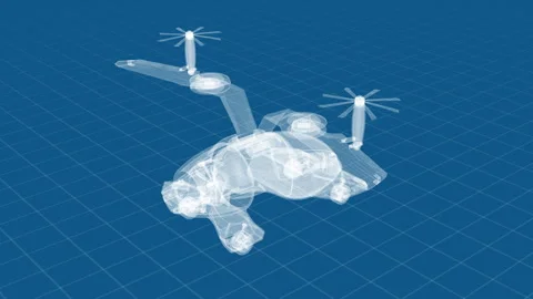 Futuristic Aircraft Design Blueprints with Grid Background Imagery 库存影片 334583348