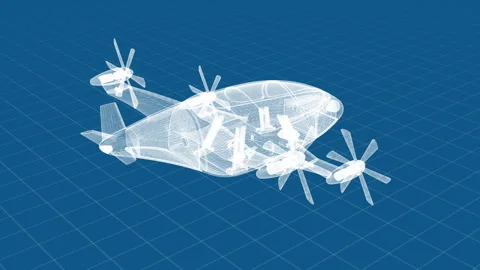 Futuristic Aircraft Wireframe Concept on a Digital Blueprint Background Stock-Footage 344710340