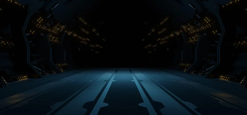 Futuristic Alien Interior Empty Studio Solid Concrete Metallic Yellow Brown C Illustrazione stock