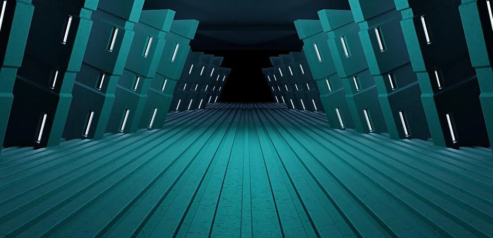 Futuristic Alien Interior Empty Studio Spotlight Light Turquoise Abstract Bac Stock-Illustration