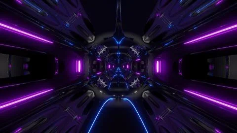 Futuristic alien ship sci-fi space tunnel 3d illustration background wallpaper Stock Illustration