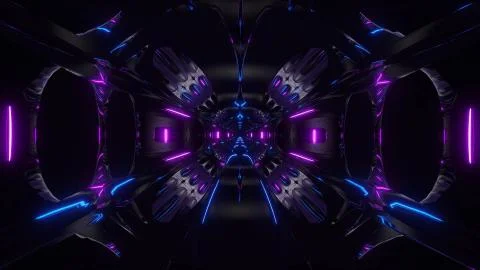 Futuristic alien ship sci-fi space tunnel 3d illustration background wallpaper Stock Illustration