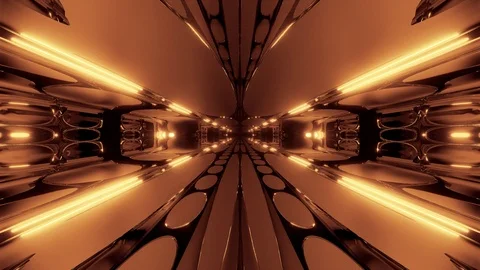 Futuristic alien space ship sci-fi tunnel corridor 3d rendering live wallpaper Stock Footage 116598125
