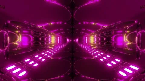 Futuristic alien space tunnel corridor with cool reflections 3d rendering Illustrazione stock