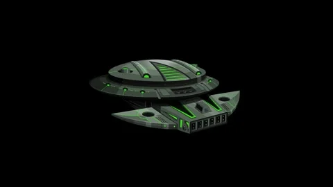 Futuristic Alien Spaceship Floating Against a Solid Black Background Stock Footage 345209197