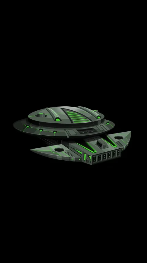 Futuristic Alien Spaceship Floating Against a Solid Black Background Stock Footage 346115642