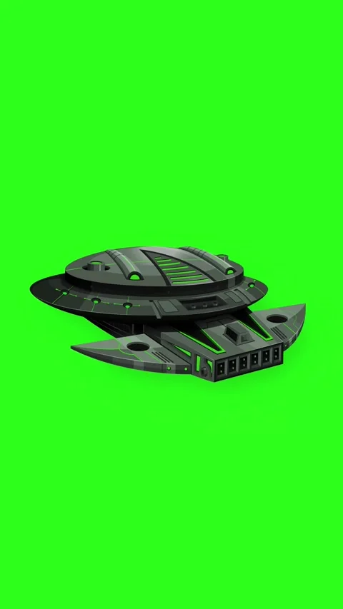 Futuristic Alien Spaceship Floating on Green Screen Background Stock Footage 344714820