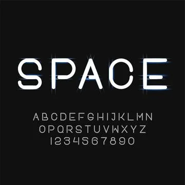 Futuristic Alphabet Font. Thin ABC Letters and Numbers. Vector Stock Illustration