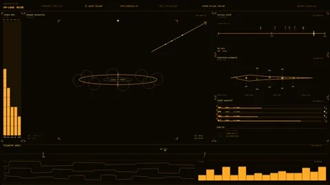 Futuristic Amber HUD Interface with Tactical Scope Subsystem Schematic and .. Stock-Footage 334113611