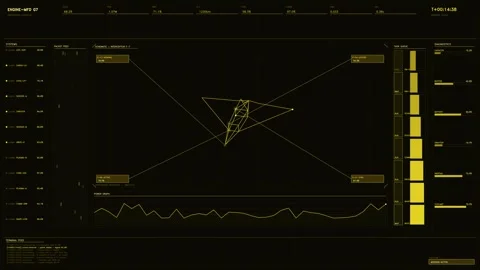 Futuristic amber sci-fi hud interface displaying spaceship telemetry and ta.. Stock Footage 334111033