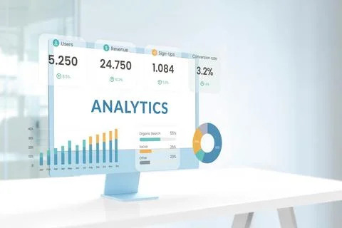 Futuristic analytics dashboard with digital charts, user metrics, and growt.. Stock Photos