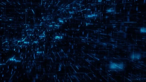 Futuristic analytics data tunnel visual blue numeric overlays, blurred technolog Stock Footage 340479772