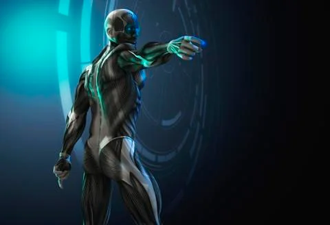 Futuristic anatomical model pointing Stock Illustration