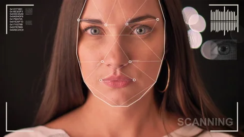 Futuristic and technological scanning of the face of a beautiful woman for Stock Footage 98927190