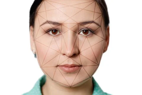 Futuristic and technological scanning of the face of a beautiful woman for fa Stock Photos