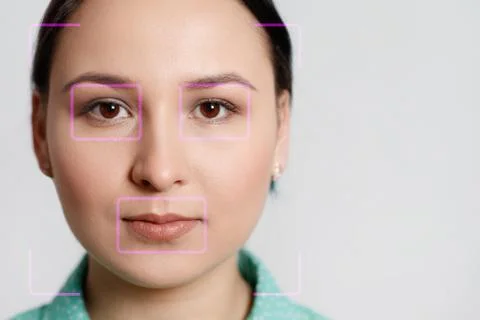 Futuristic and technological scanning of the face of a beautiful woman for fa Foto stock