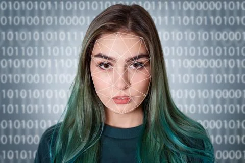 Futuristic and technological scanning of the face of a beautiful woman for fa Foto stock