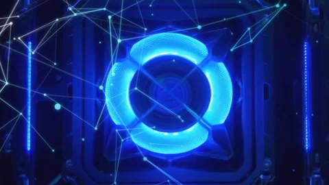 Futuristic and technological scene with a glowing blue circular Stock Footage 287066759