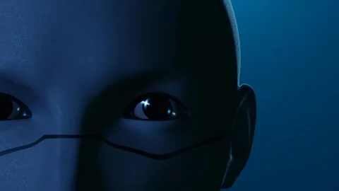Futuristic Android Face Turn - Dark Blue 3D Animation Vídeo Stock 344532801