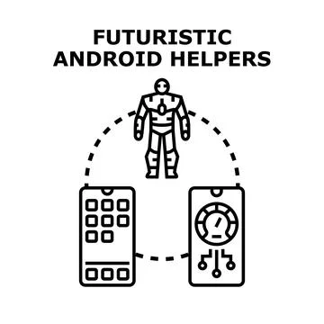 Futuristic android helper connecting with mobile applications Stock Illustration