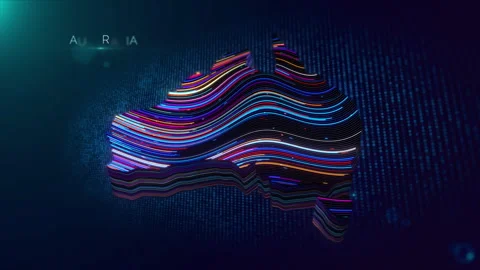 Futuristic Animated Australia Map Reveal with Neon Waves and Text Stock Footage 340812162