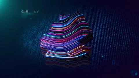 Futuristic Animated Germany Map Reveal with Neon Text and Wavy Lines Stock Footage 340978944