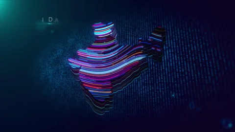 Futuristic Animated India Map Reveal with Digital Text Display Stock Footage 341389687