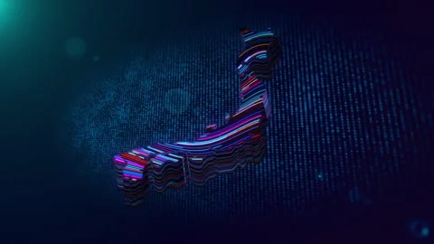 Futuristic Animated Neon Japan Map Reveal Digital Background Scene Stock Footage 341270082