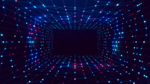 Futuristic Animated Wireframe Network Tunnel With Smooth Motion Vidéo 337803309