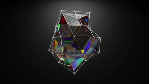 Futuristic animation of abstract glass shape with a color effect of the spec Stock Footage 234207014