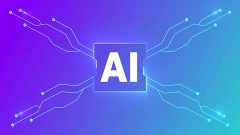 A futuristic animation of AI text centered with glowing circuit lines branc.. Video stock 311678595