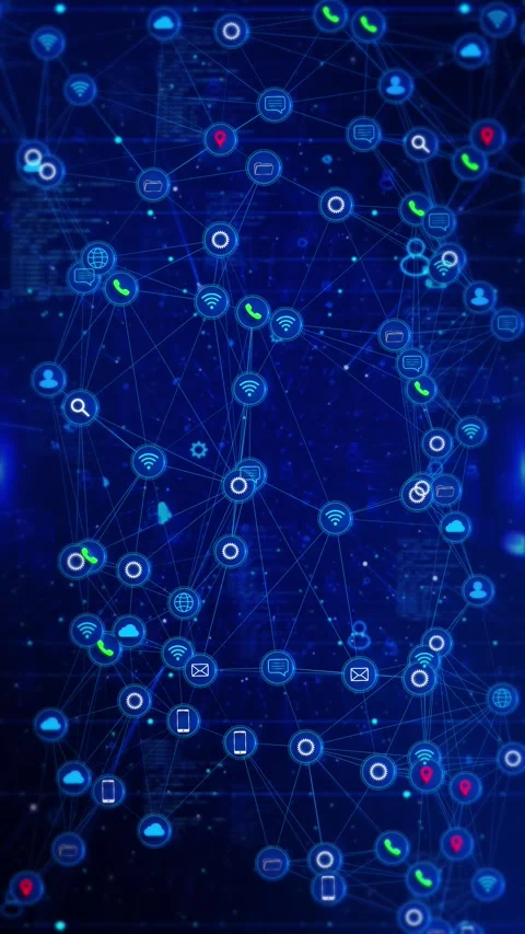 Futuristic animation of a digital neural network glowing cyan connections, for A Stock Footage 341892862