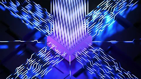 Futuristic animation of a glowing purple microchip. Stock Footage 313129770