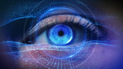Futuristic animation human eye. Technology, innovation, cyber, biometric Stock Footage 333971554