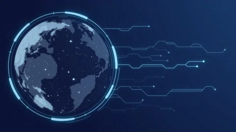 Futuristic animation of technology planet Earth. Cyber  globe world HUD design Stock Footage 152777941