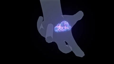 Futuristic animation of two digital hands interacting with glowing cloud symbol Stock Footage 346064606