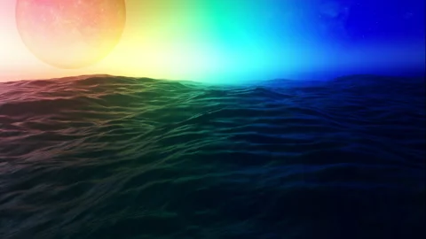 Futuristic animation of water surface on a distant planet in space Stock Footage 151914833