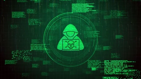 Futuristic Anonymous Hacker Icon Over Green Hacking Glitch Animation Background Stock Footage 320531678