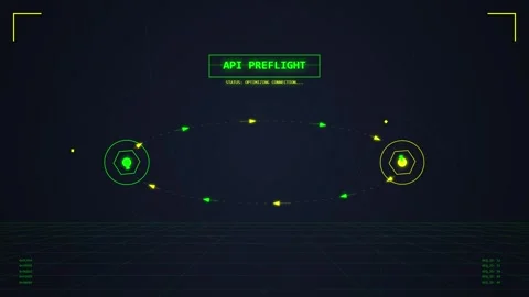 Futuristic API Preflight Data Interface with Digital HUD and HUD Elements Stock Footage 348423596